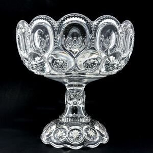 L.E. Smith Moon & Stars Clear Glass Pedestal Compote Fruit Bowl 8” Vintage